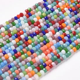 Imitation Jade Glass Beads Strands, Faceted, Rondelle