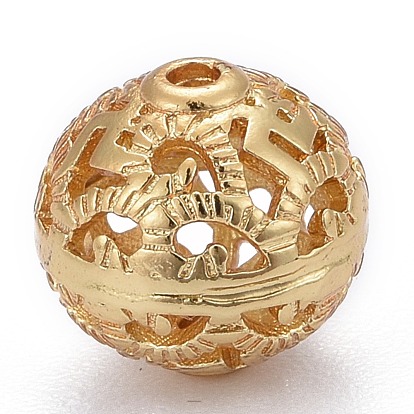 Perlas de filigrana de bronce, larga duración plateado, hueco, rondo