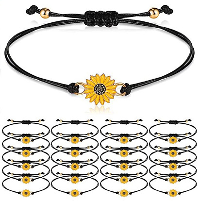 Sunflower Daisy Friendship Bracelet for Couples - Alloy Wax Cord Weave Jewelry