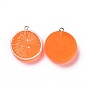 Плоские круглые подвески из смолы с фруктами, оранжевые прелести, с платиновыми тоновыми железными петлями