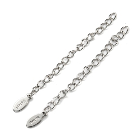 304 & 201 Stainless Steel Curb Chain Extender, End Chains, with Oval Chain Tabs