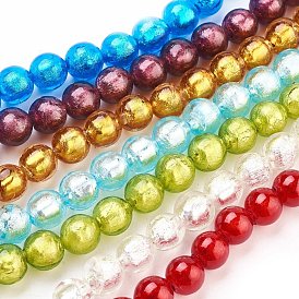 Handmade Silver Foil Glass Beads Strands, Round, 10mm, Hole: 2mm
