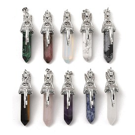 Gemstone Pointed Pendants, Faceted Bullet Charms, with Rack Plating Platinum Plated Brass Fairy