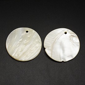 Flat Round Freshwater Shell Pendants, 49x3mm, Hole: 3mm