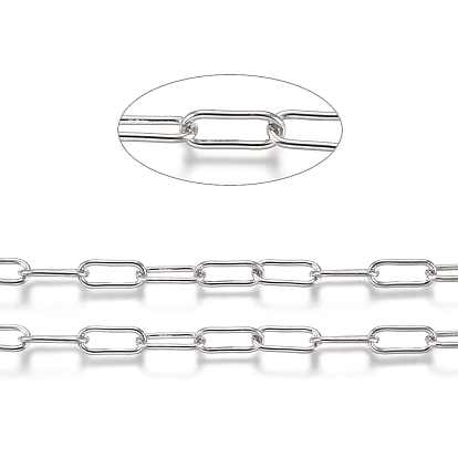Ion Plating(IP) 304 Stainless Steel Paperclip Chains, Drawn Elongated Cable Chains, with Spool, Unwelded