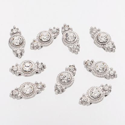 Zinc Alloy Beads Spacers, with Rhinestone and Two Holes, Flat Round, 8.5x17.5x5.6mm, Hole: 1mm
