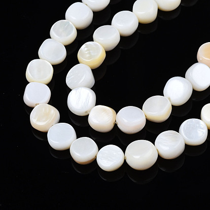 Natural Trochid Shell/Trochus Shell Beads Strands, Undyed, Flat Round