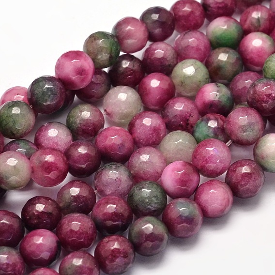 Dyed Natural Malaysia Jade Round Bead Strands, Imitated Tourmaline, Faceted