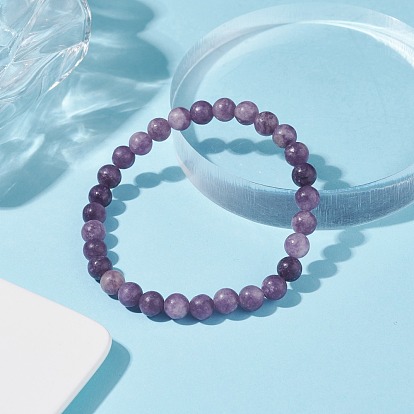 Bracelet extensible perles rondes en lépidolite naturelle, bijoux en pierres précieuses pour femmes