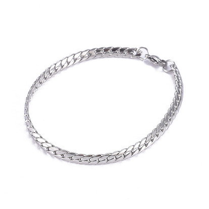 Men's 304 Stainless Steel Cuban Link Chain Bracelets, with Lobster Claw Clasps