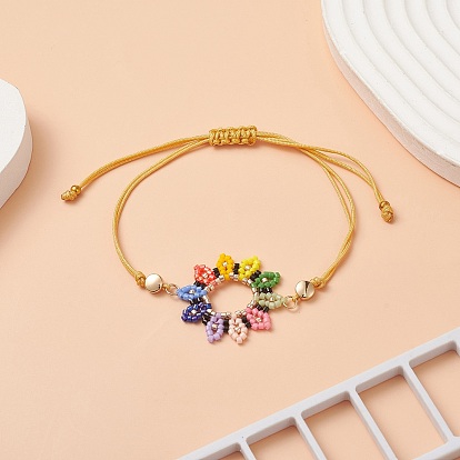 Bracelet de perles de tournesol tressées en graines de verre, bracelet réglable en nylon pour femme