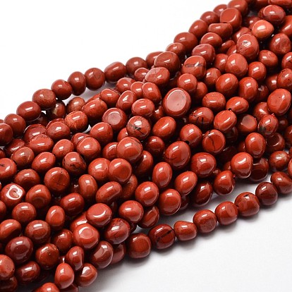 Pepitas de jaspe rojo naturales hebras de cuentas, piedra caída, 5~10x6~7x3~7 mm, agujero: 1 mm, aproximadamente 14.9 pulgada ~ 15.7 pulgada