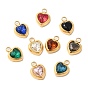 Ion Plating(IP) 304 Glass Charms, with Glass, Heart, Real 14K Gold Plated