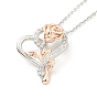 Clear Cubic Zirconia Heart with Rose Pendant Necklace, Two Tone Brass Jewelry for Women