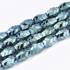Electroplate Glass Beads Strands, Frosted, Faceted, Barrel
