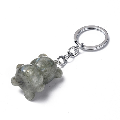 Llaveros colgantes de piedras preciosas naturales/sintéticas, con cierres de llavero de hierro, oso