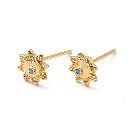 Light Sky Blue Cubic Zirconia Sun Stud Earrings, Brass Jewelry for Women, Lead Free & Cadmium Free & Nickel Free