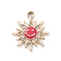 Alloy Enamel Pendants, with Crystal Rhinestone, Smiling Sun Charms