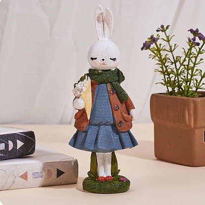 Statue de lapin debout en résine sculpture de lapin figurine de lapin de table pour la décoration de la maison de table de jardin de pelouse (bleu)