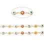 Enamel Flower and Glass Evil Eye Link Chain, with Brass Findings, Long-Lasting Plated, Soldered, with Spool