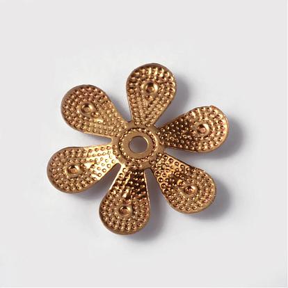 Perlas de esmalte de bronce de la flor, dorado, 16x18x2 mm, agujero: 2 mm