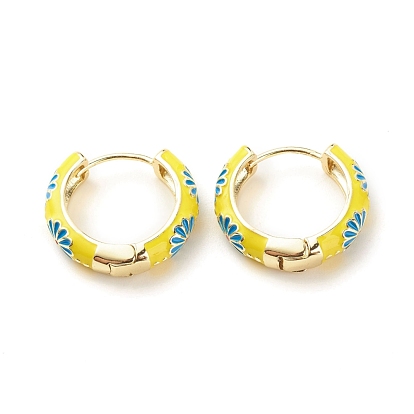 Daisy Flower Enamel Hoop Earrings, Gold Plated Brass Hinged Earrings for Women