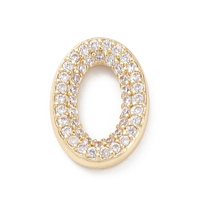 Rack Plating Brass Micro Pave Clear Cubic Zirconia Linking Rings, Oval, Long-Lasting Plated, Cadmium Free & Lead Free