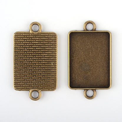 Vintage Tibetan Style Alloy Connector Cabochon Bezel Settings, Cadmium Free & Nickel Free & Lead Free, Rectangle Tray: 18x25mm, 36x20x2mm, Hole: 3mm, about 285pcs/kg