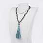 Nylon Tassel Pendant Necklaces, with Natural Gemstone Beads, and Wood Beads, with Burlap Paking Pouches Drawstring Bags