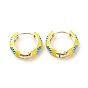 Daisy Flower Enamel Hoop Earrings, Gold Plated Brass Hinged Earrings for Women