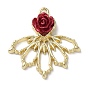 Opaque Resin Rose Pendants, Flower Charms with Golden Plated Alloy Findings