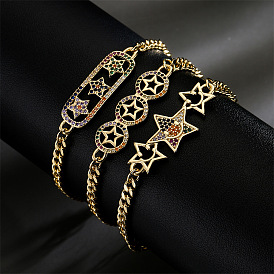 Bracelet étoile en cuivre micro-incrusté de zircone pour femmes, à la mode, avec placage en or véritable