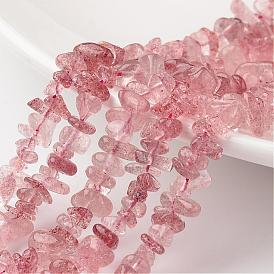 Chip Natural Strawberry Quartz Bead Strands, Grade A+, 7~12x5~8x2~5mm, Hole: 1mm, about 15.7 inch