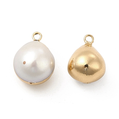 Natural Pearl Pendants, Teardrop Charm, with Brass Loops