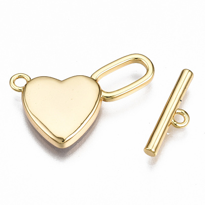 Brass Toggle Clasps, with Freshwater Shell, Nickel Free, Heart