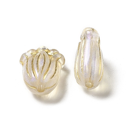 Transparent Acrylic Beads, Golden Metal Enlaced, Flower