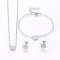 304 Stainless Steel Jewelry Sets, Pendant Necklaces & Stud Earrings & Bracelets, Clover