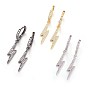 Brass Leverback Earrings, Flash Earrings, with Cubic Zirconia, Lightning Bolt, Clear