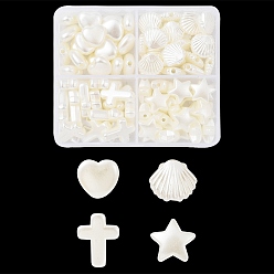 Cuentas de perlas de imitación de plástico abs, cruz y estrella y concha/vieira y corazón