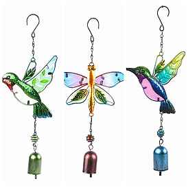 Humming Bird/Butterfly Wind Chimes, Glass & Iron Art Pendant Decorations