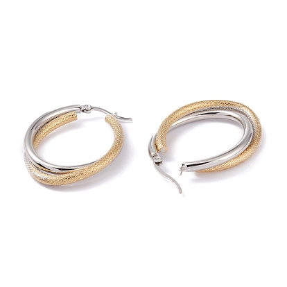 304 Stainless Steel Hoop Earrings, Double Oval