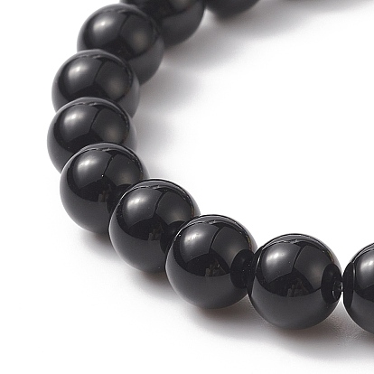 Bracelet extensible en perles d'onyx noir naturel et oeil de chat, bijoux en pierres précieuses pour femmes