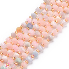 Natural Morganite Beads Strands, with Seed Beads, Faceted, Diagonal Cube Beads