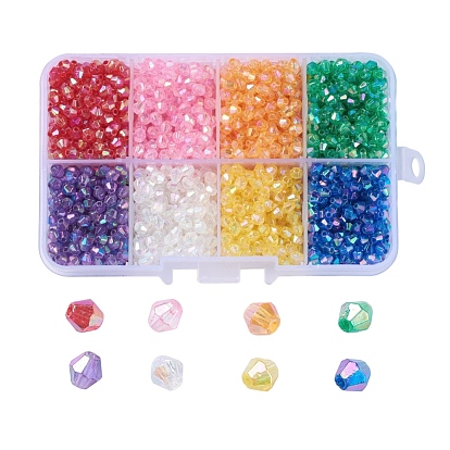 AB Color Plated Eco-Friendly Transparent Acrylic Beads, Faceted, Bicone