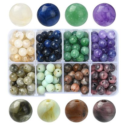 160Pcs 8 Styles Acrylic Beads, Imitation Gemstone, Round