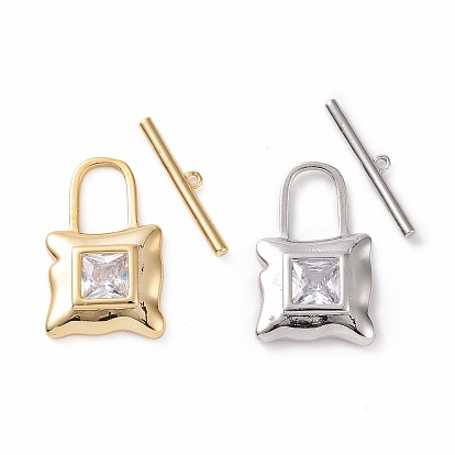 Brass Pave Clear Cubic Zirconia Toggle Clasps, Lock