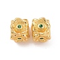 Brass Rhinestones Beads, Cube with Flower, Long-Lasting Plated