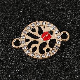 Подвески из цинкового сплава с красной и черной эмалью, с кристально горный хрусталь, плоские круглые с божьей коровкой