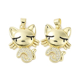 Cat Rack Plating Brass Micro Pave Cubic Zirconia Pendants, with Enamel, Cadmium Free & Lead Free, Long-Lasting Plated, Real 18K Gold Plated