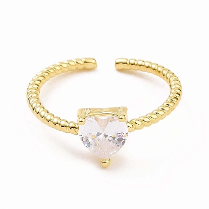 Открытое кольцо-манжета в форме сердца из прозрачного кубического циркония, украшения из латуни для женщин
